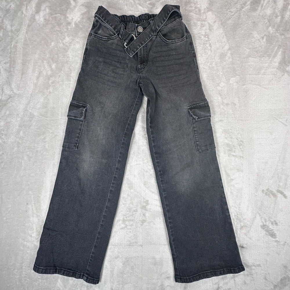 Justice Cargo Jeans Womens Size 12 Gray Denim Cotton Stretch Mid Rise Pants